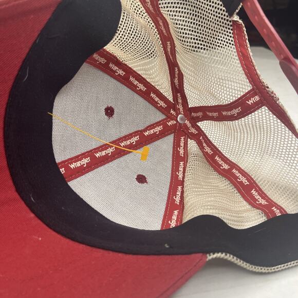 Wrangler Trucker Adjustable Hat With American Flag On Back. Red Wrangler Hat - Picture 16 of 16